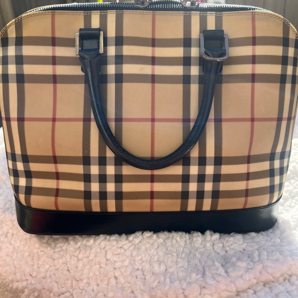 Burberry Beige Nova Check Satchel with Black Trim